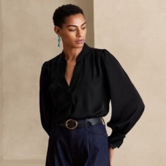Banana Republic Factory Volume Sleeve Blouse Black Sz S & M NWT - Picture 1 of 12
